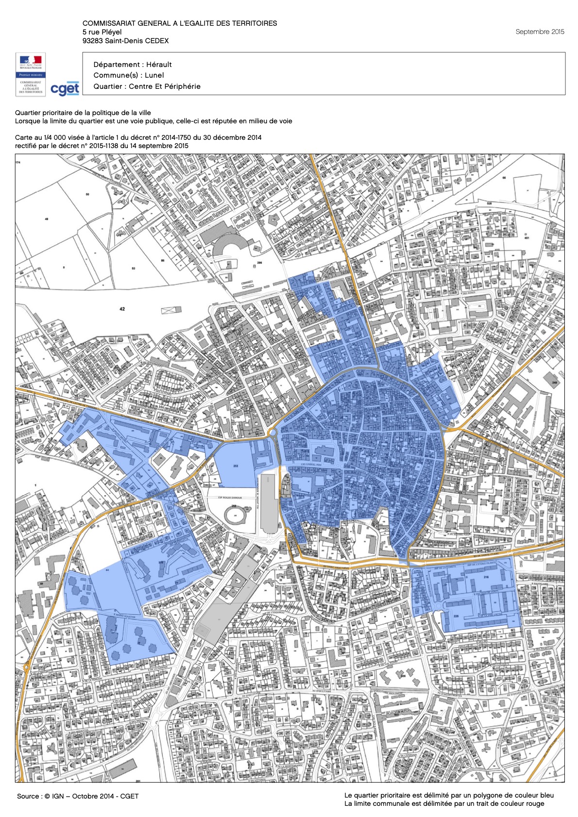 Carte périmètre quartier prioritaire de Lunel